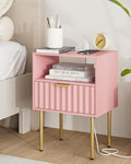 Pink Fluted Nightstand with Charging Station K49328