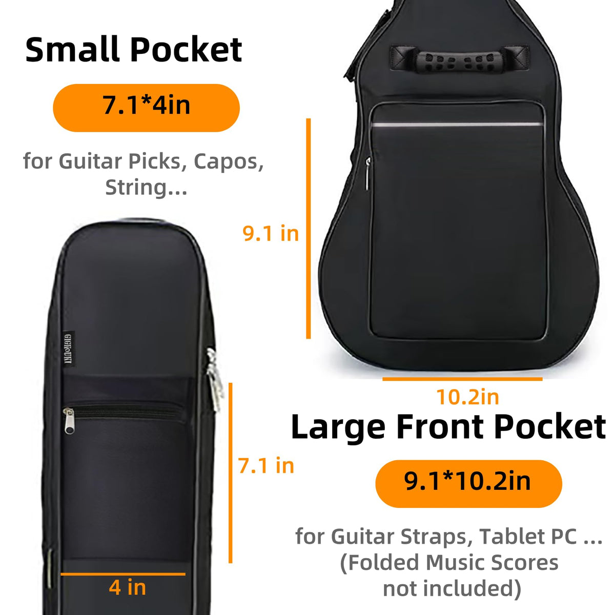 3/4 Size 36 Inch Acoustic Guitar Case Soft Padded Waterproof Gig Bag F209