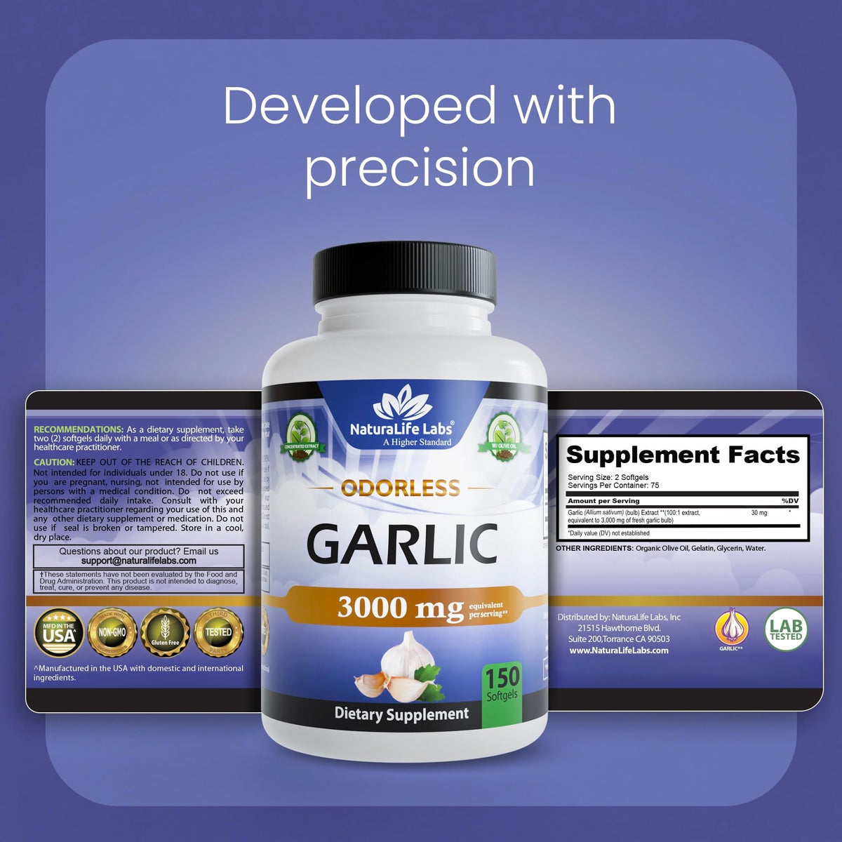 Odorless Garlic 100:1 Extract with Olive Oil 150 Softgels I383344