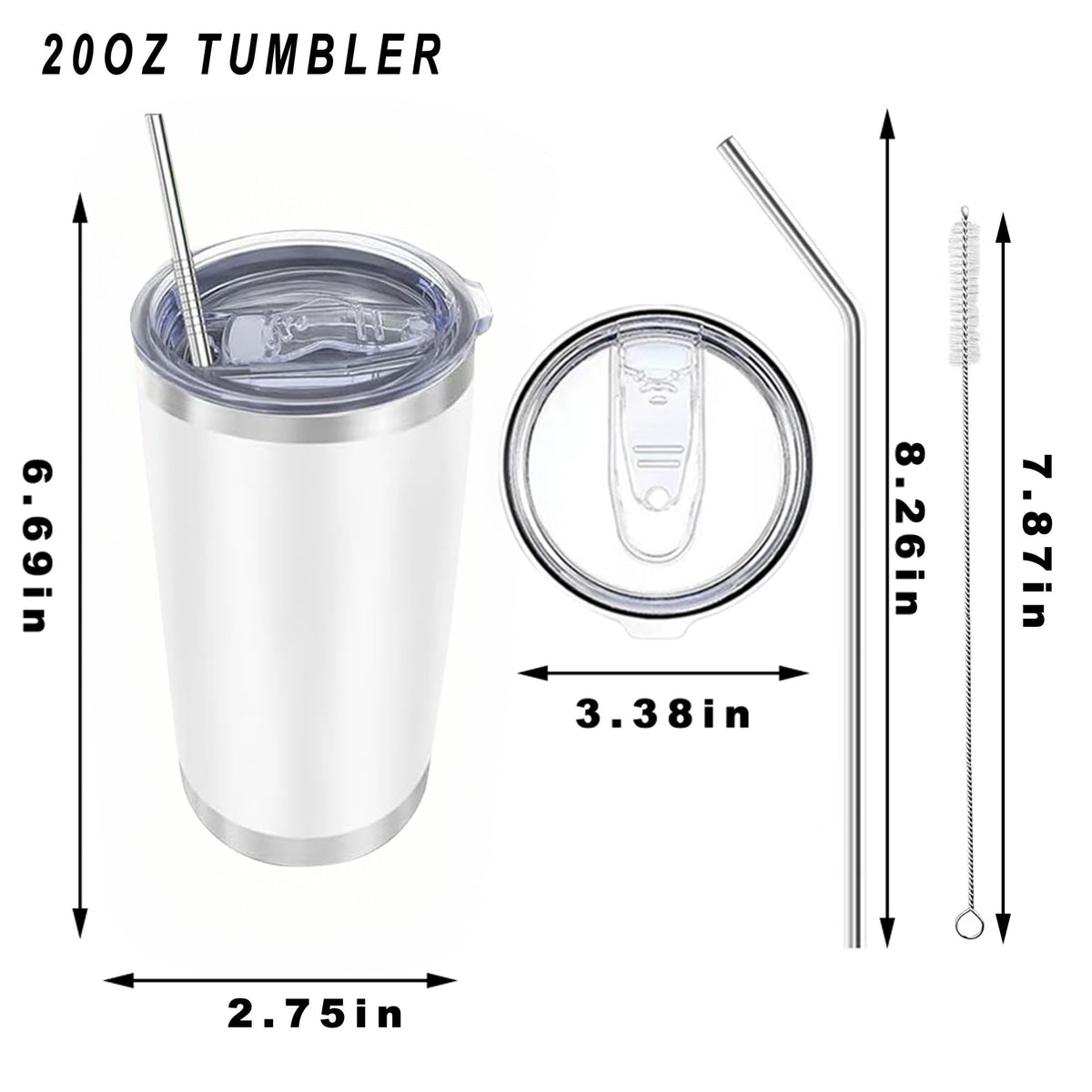 20oz Insulated Stainless Steel Tumblers with Lid and Straw Y262990