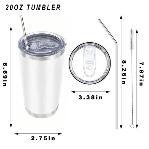 20oz Insulated Stainless Steel Tumblers with Lid and Straw Y262990