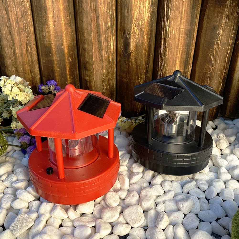 Rotating Solar Lighthouse Light Outdoor Garden Lawn Lamp with 2 Panels W88599