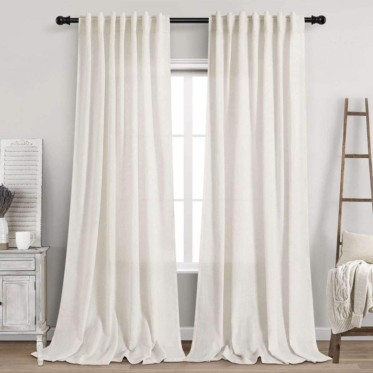120 inch 2 Panels Light Filtering Semi Sheer Linen Curtains X250