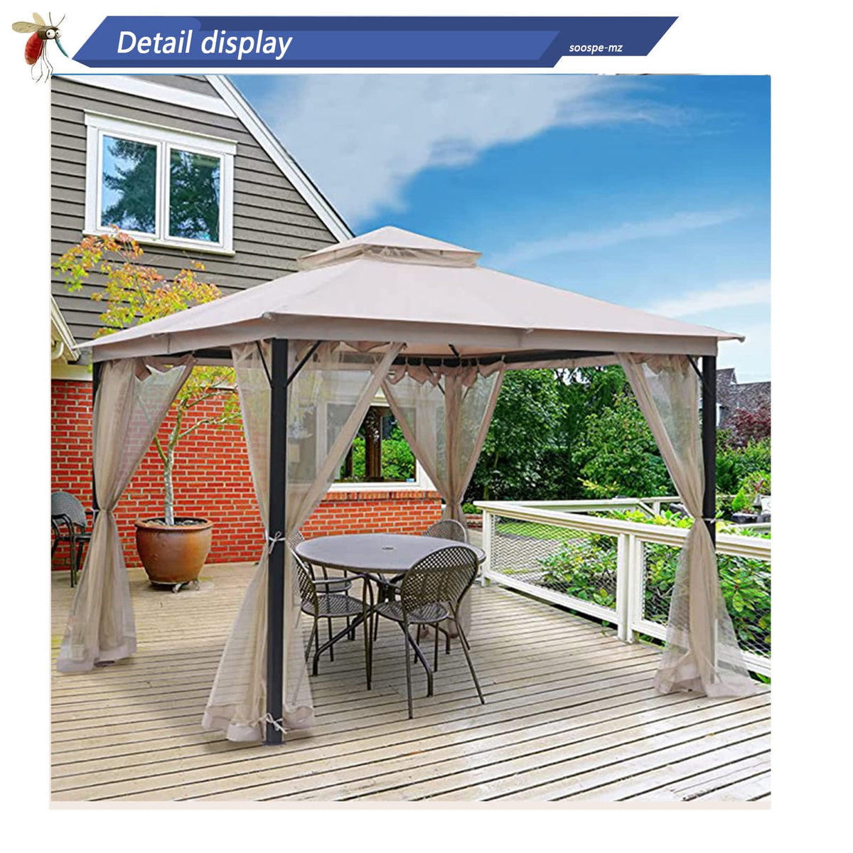 10x12 Gazebo Replacement Mosquito Netting 4-Panel Sidewall Screen with Zipper Black O8522