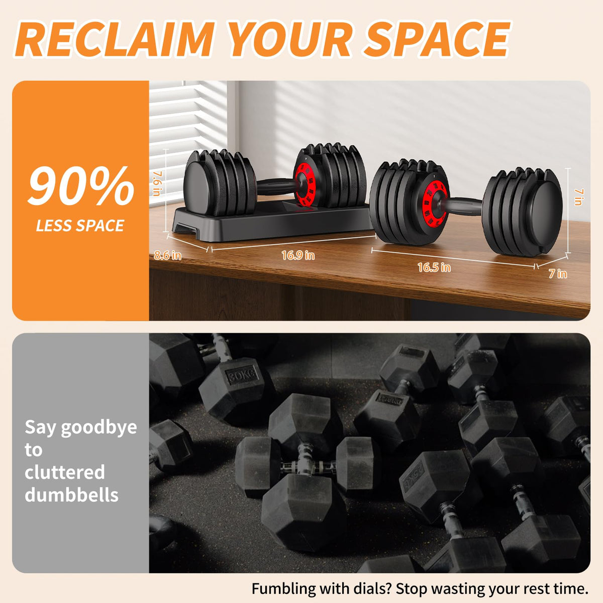 Adjustable Dumbbell Set of 2 with Storage Box E107