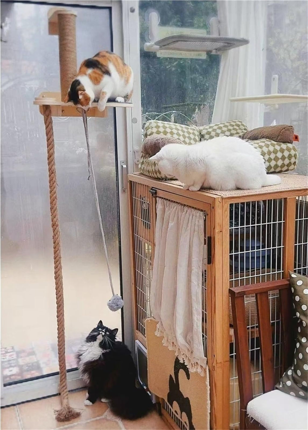 Wall-Mounted Cat Tree with Climbing Rope, Wall Shelf, Jute Scratching Post Tower, and Platform G542427