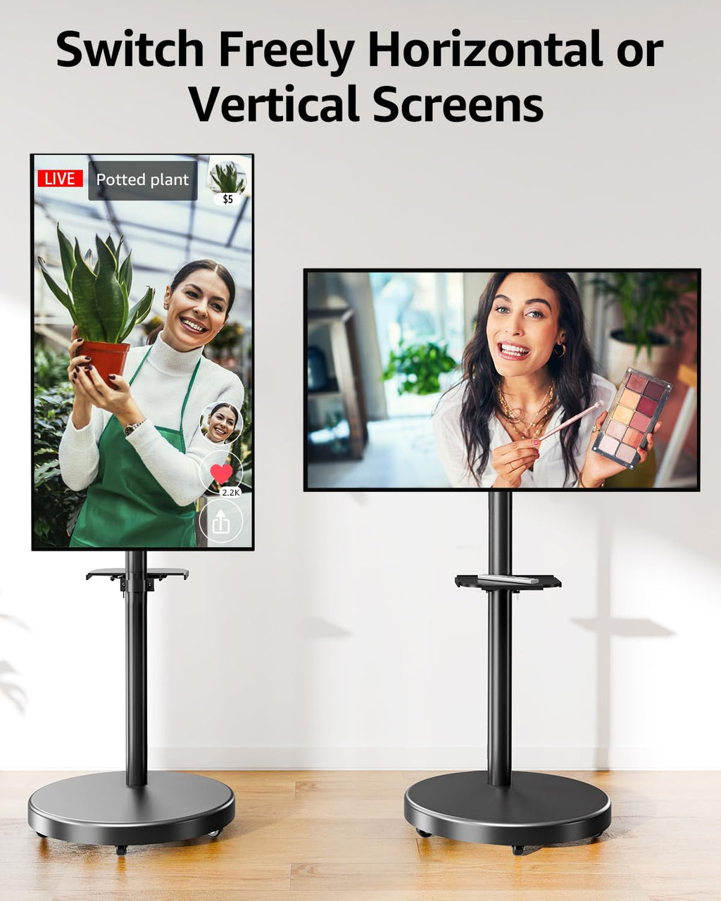 Rolling Mobile TV Cart for 32-65 Inch TVs, Height Adjustable TV Cart on Wheels B115