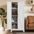 White Farmhouse Storage Kitchen Pantry Cabinet with 2 Barn Door, 3 Adjustable Shelves and Legs Y972347