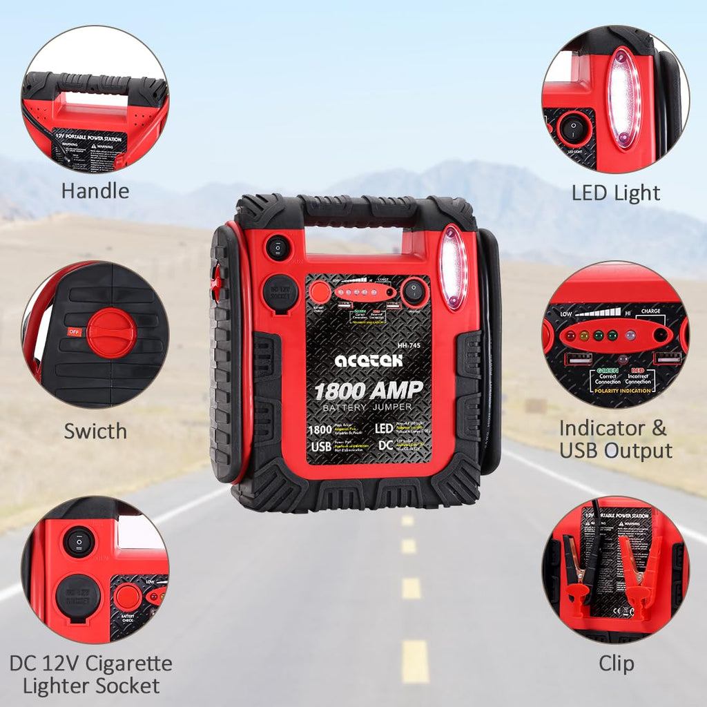 1800A Peak Car Jump Starter, 20000mAh Battery Booster, 12V Portable Power Bank with LED Light P275143