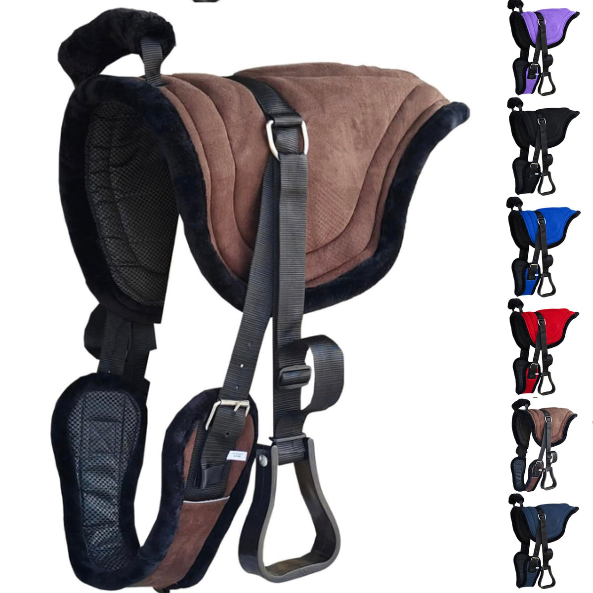 Padded Suede Leather Bareback Pad with Girth & Stirrups W3602