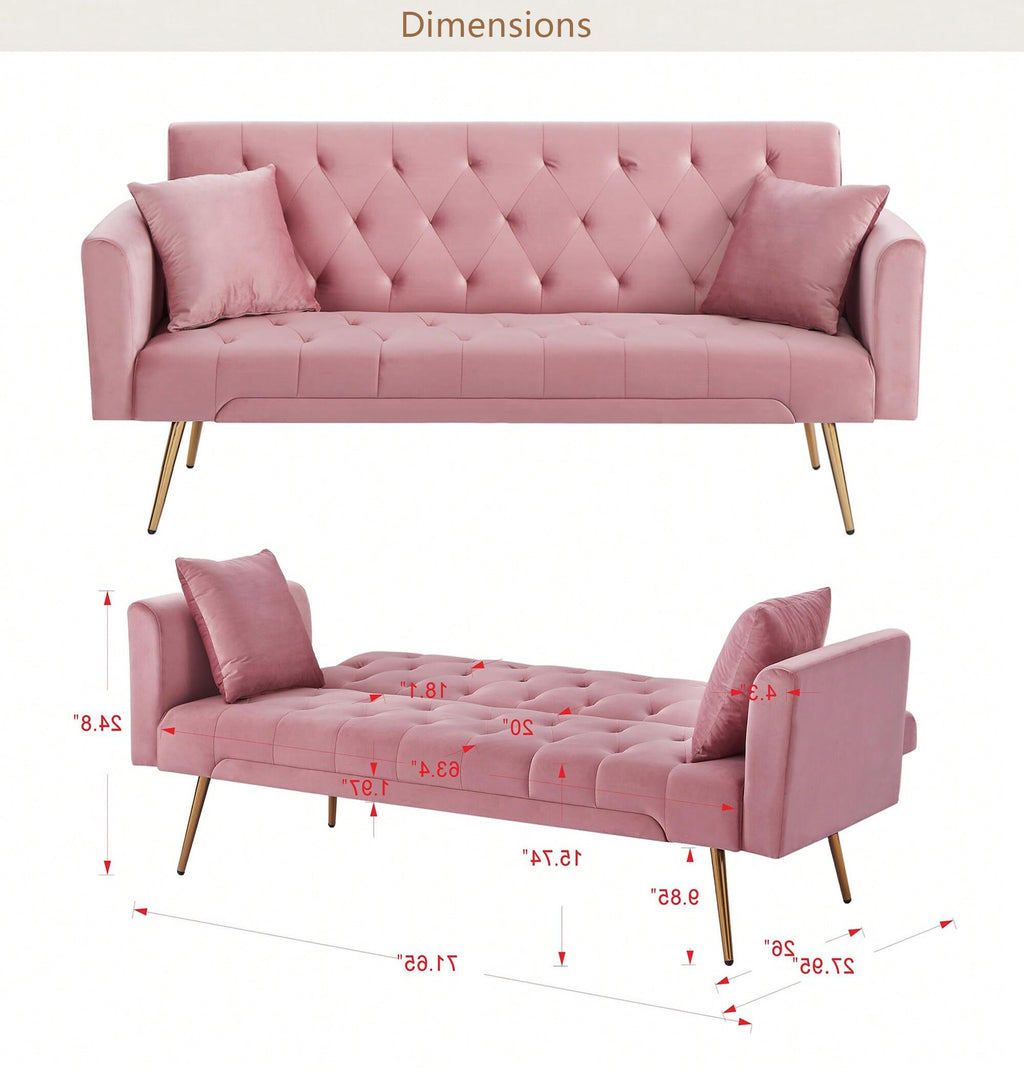 Pink Velvet Convertible Sleeper Sofa Bed I662327