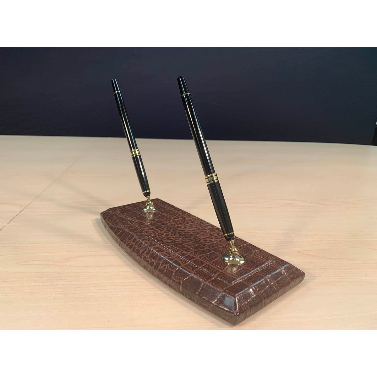 Brown Crocodile Embossed Leather Desk Set O446511