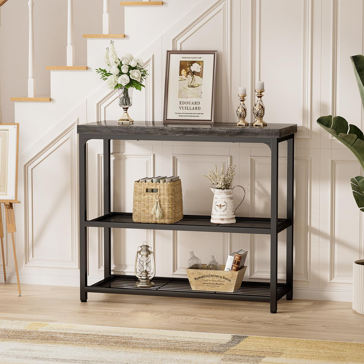 32" 3-Tier Oak Grey Console Table U6949