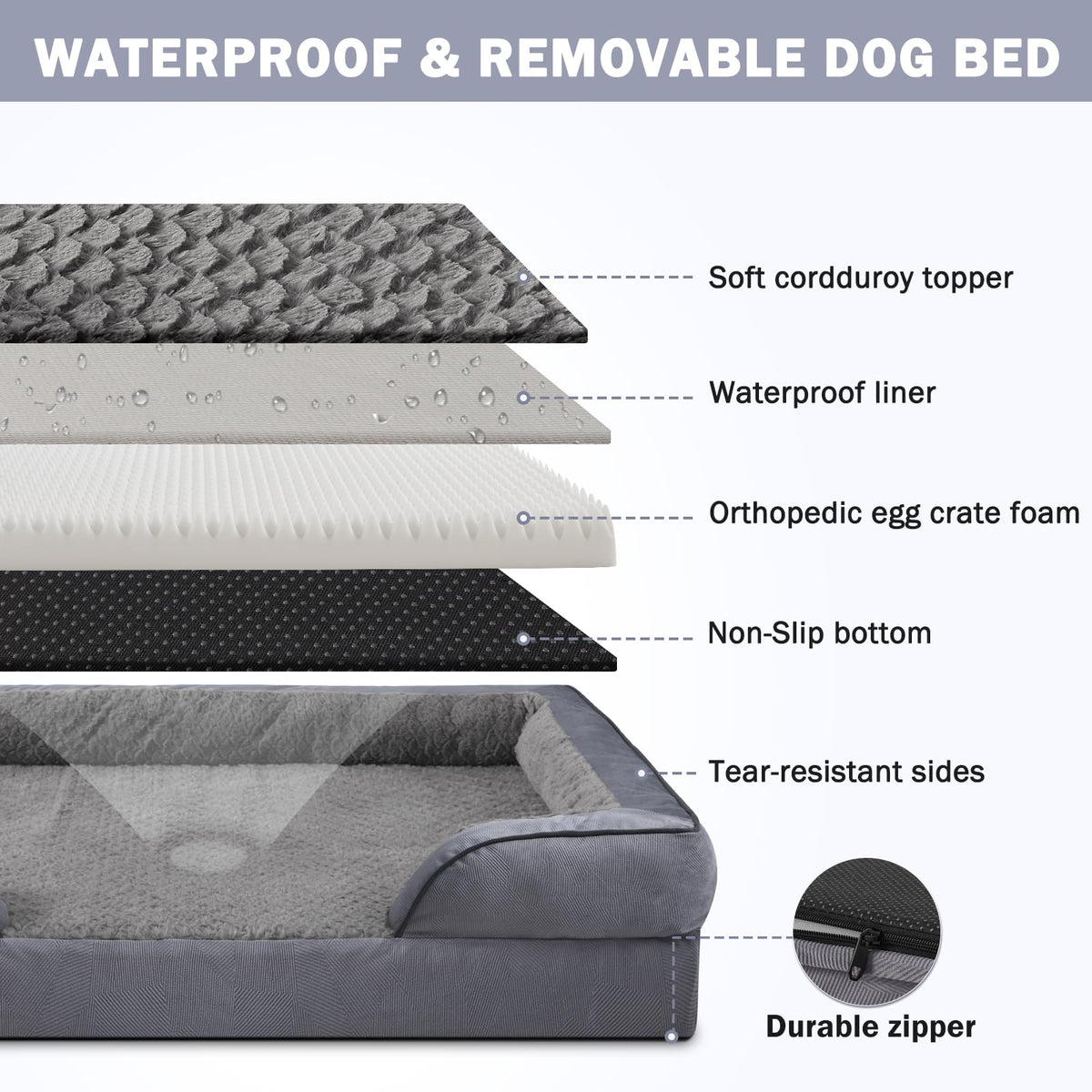 XL Washable Orthopedic Dog Sofa with Egg-Crate Foam V612