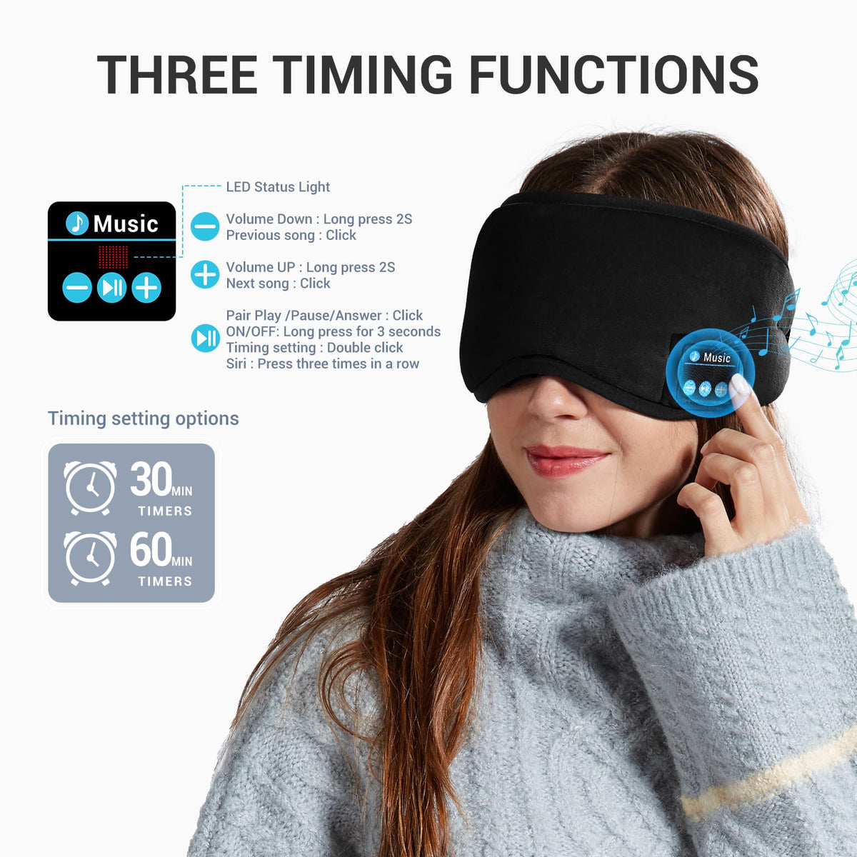 Bluetooth Sleep Headphones Eye Mask with Speakers and Microphone F69167