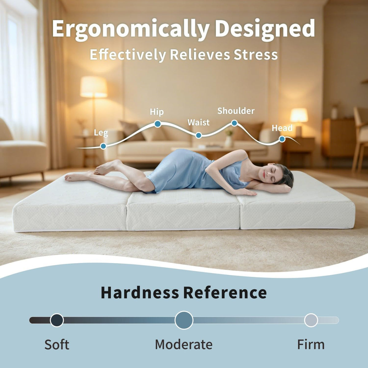 Queen Size Folding Memory Foam Tri-fold Mattress A4624