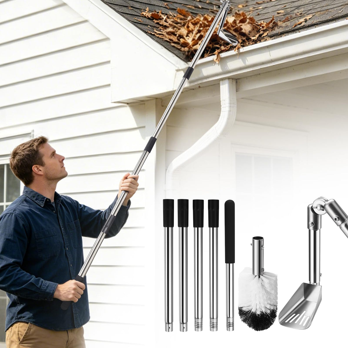 6.4FT Gutter Cleaning Tools with Extension Pole & Brush U262483