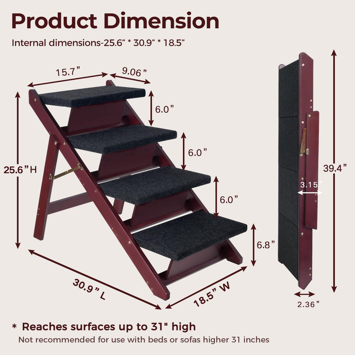 Foldable 4 Steps Wooden Dog Stairs T20379