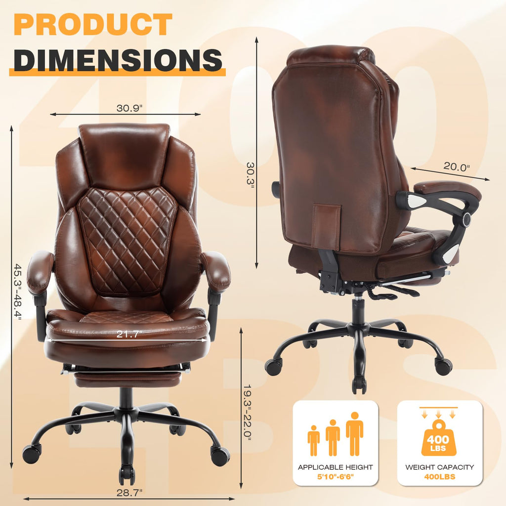 Brown Leather Reclining Office Desk Chair with Foot Rest M2927
