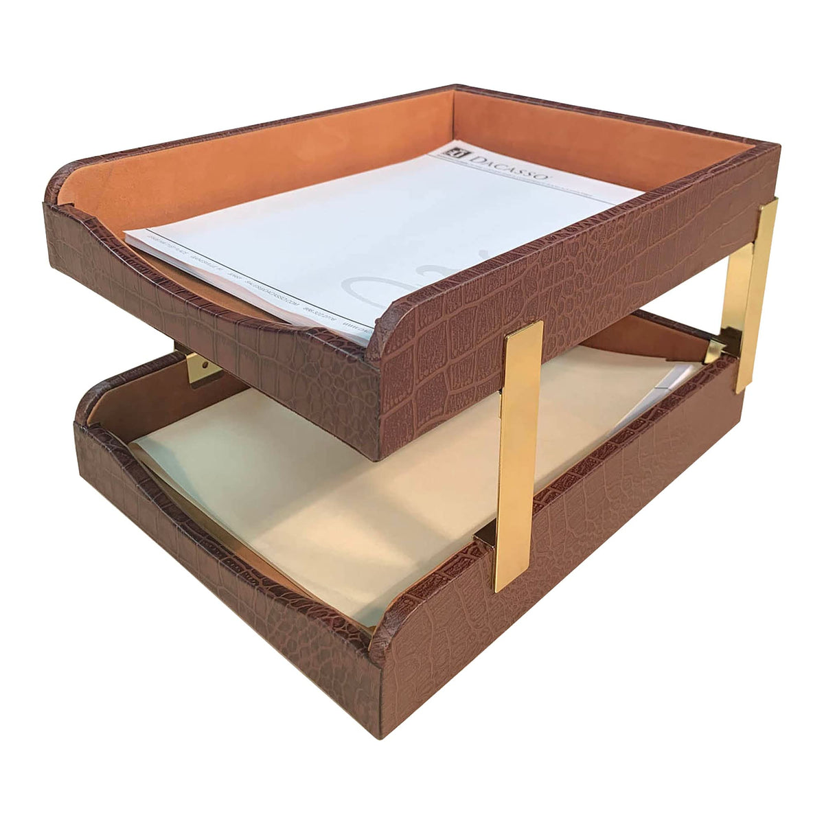 Brown Crocodile Embossed Leather Desk Set O446511