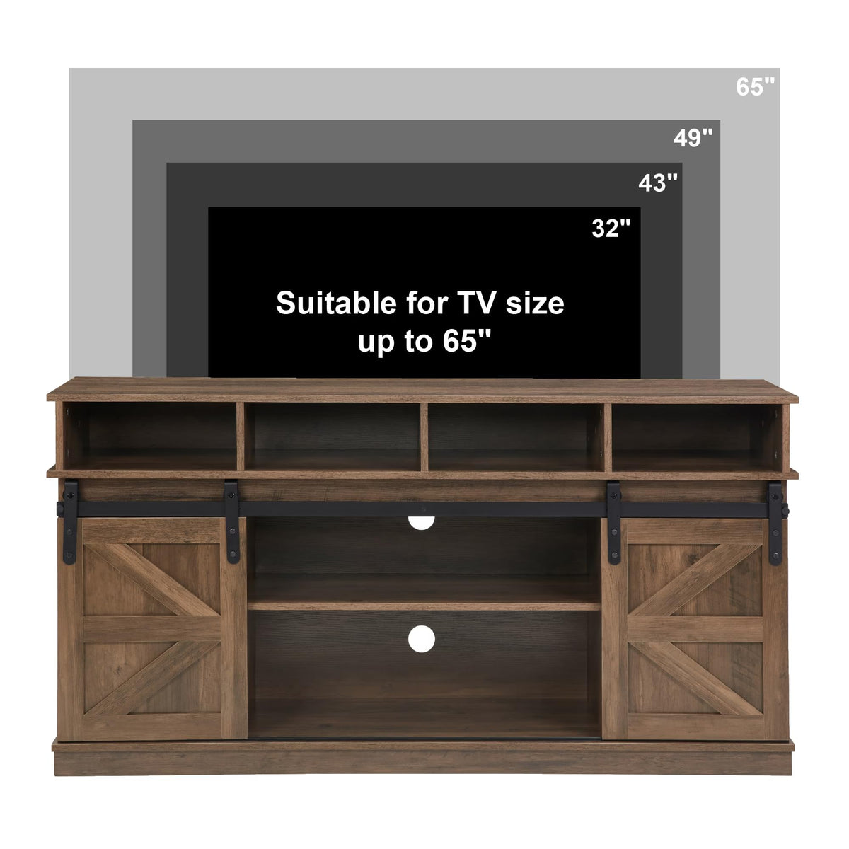 Natural Brown Wood TV Stand with Sliding Barn Door S2856