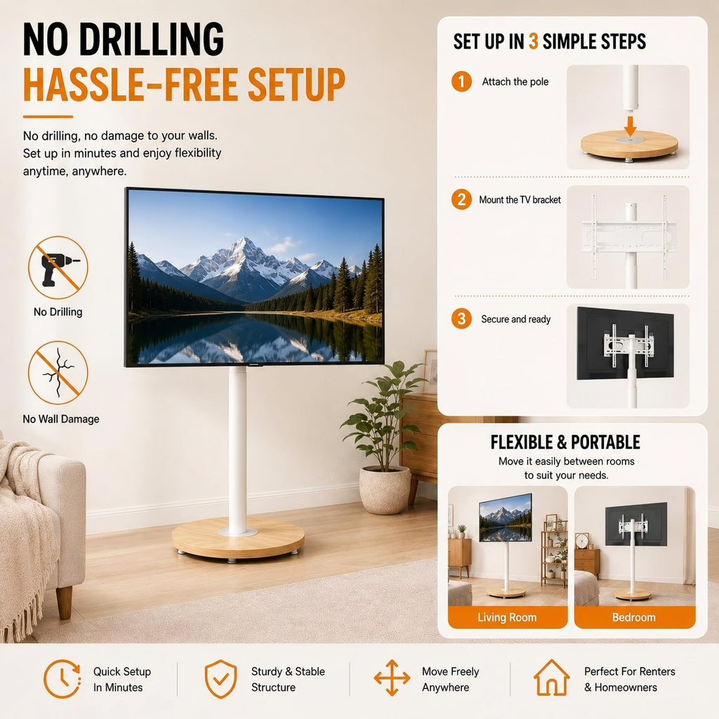 White Rolling Swivel tv Stand I18380