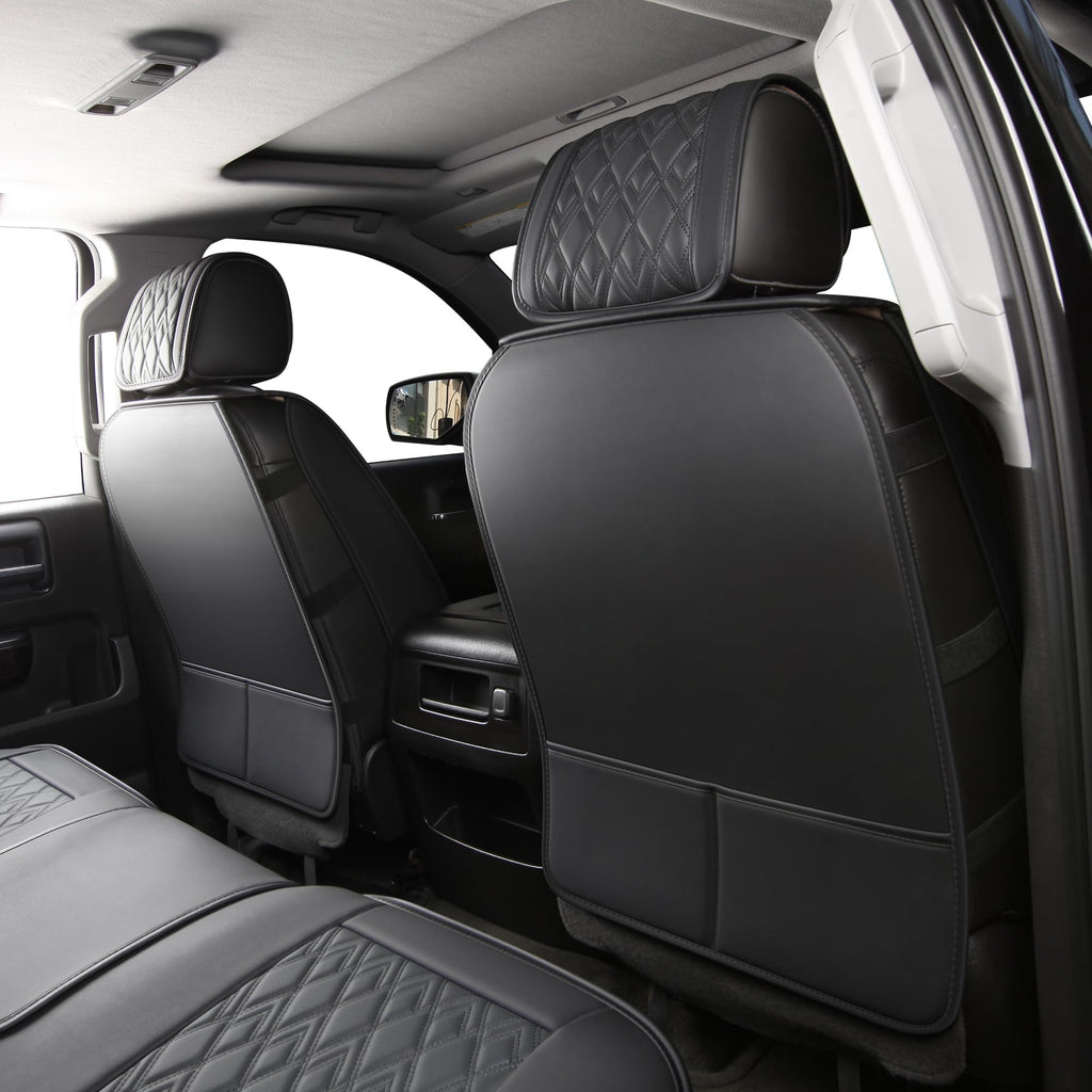 Leather Seat Covers for Chevy Silverado GMC Sierra, Custom Fit, Front Pair, Black Grey Q419017