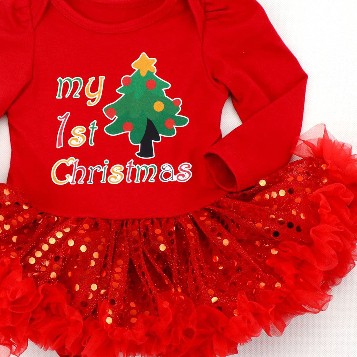 Baby Girls First Christmas Outfit Newborn Romper Tutu Dress with Shoes Headband Leg Warmer L84311