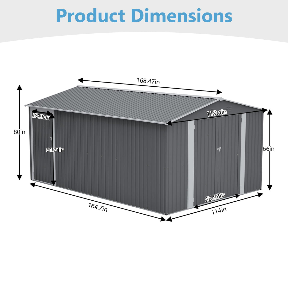 10x14 FT Light Gray Metal Storage Shed H75419