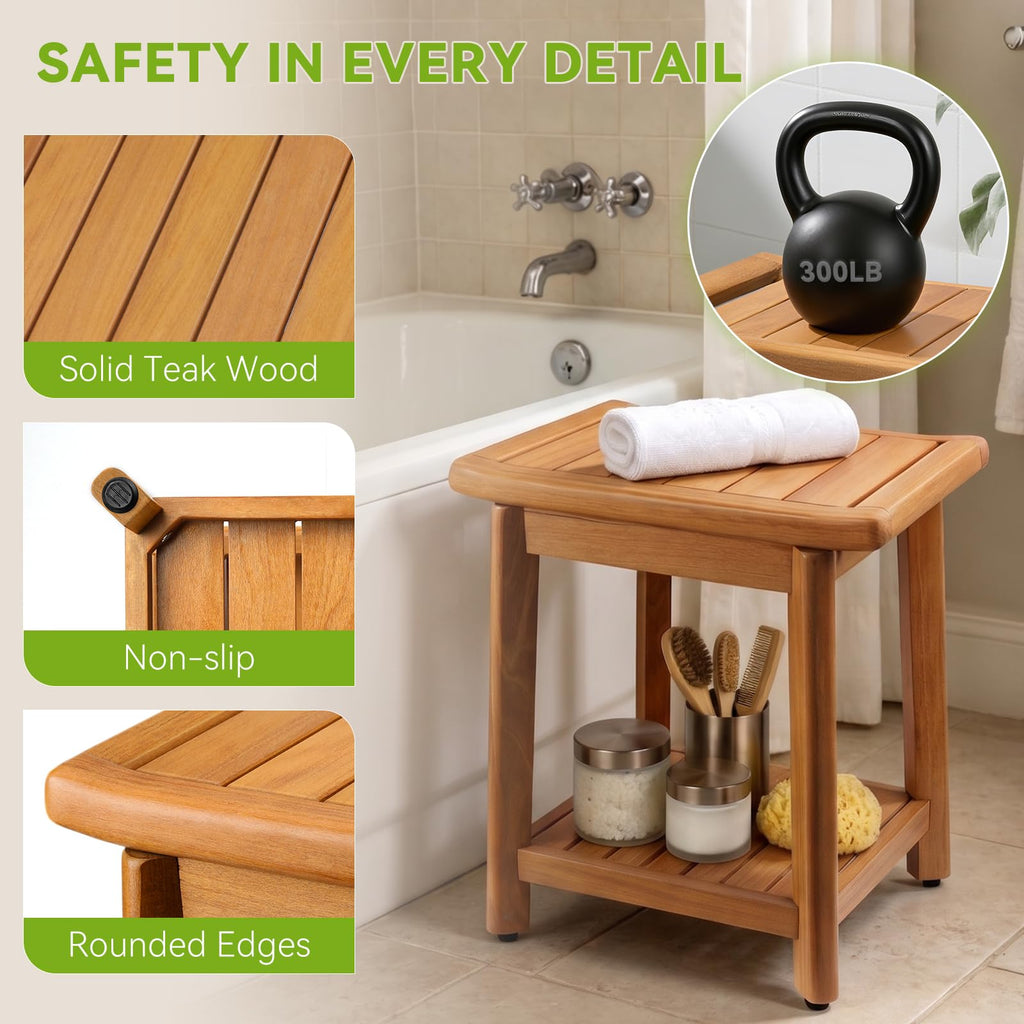 Waterproof Wooden Teak Shower Bench D6001