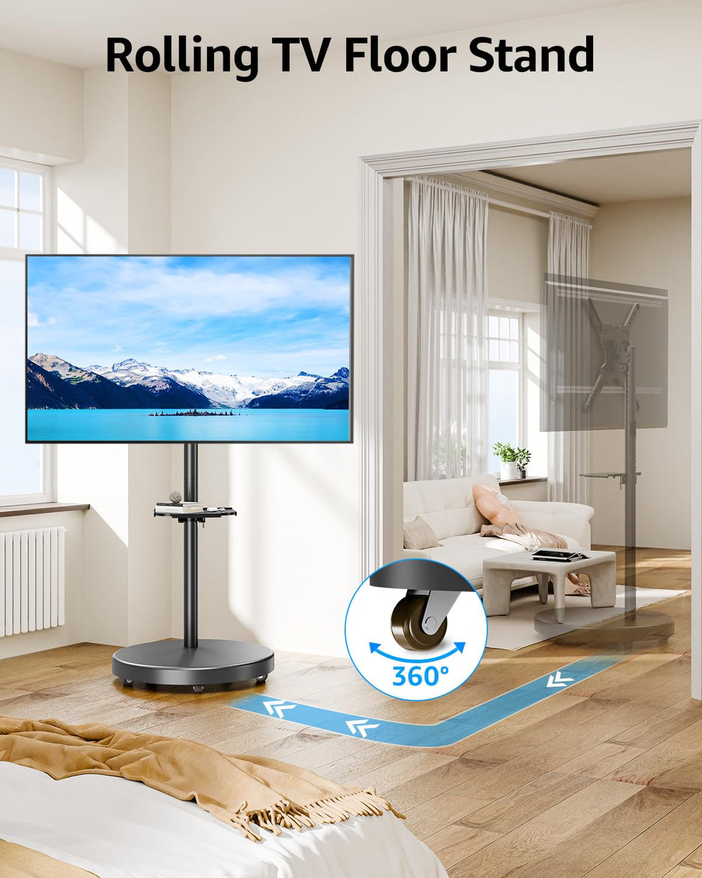 Rolling Mobile TV Cart for 32-65 Inch TVs, Height Adjustable TV Cart on Wheels B115