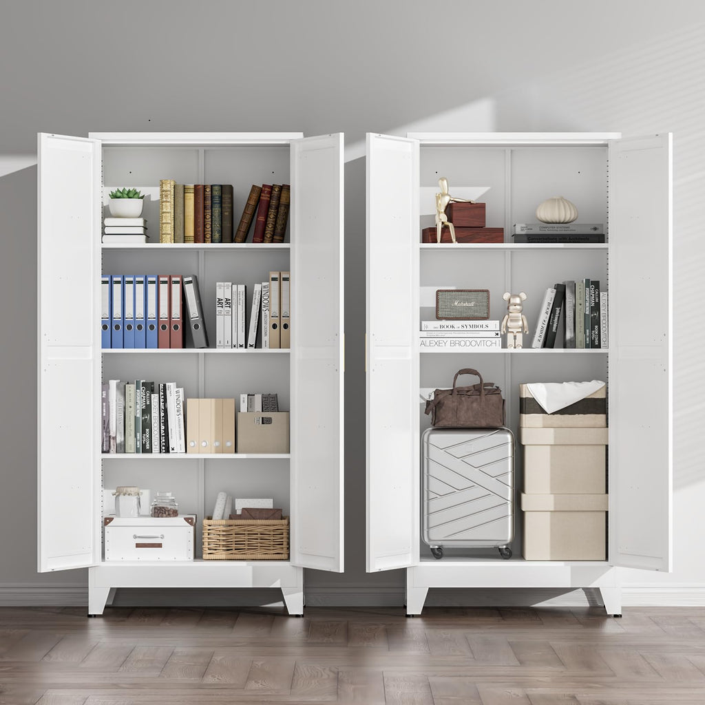 White Farmhouse Storage Kitchen Pantry Cabinet with 2 Barn Door, 3 Adjustable Shelves and Legs Y972347