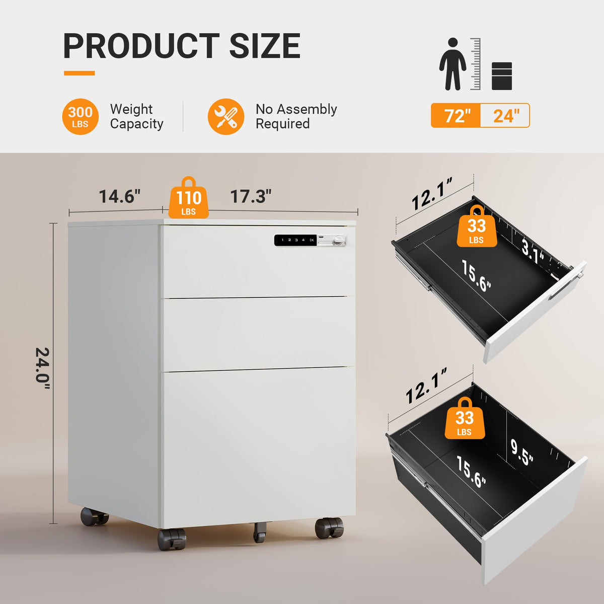3 Drawer File Cabinet with Combination Lock M669572