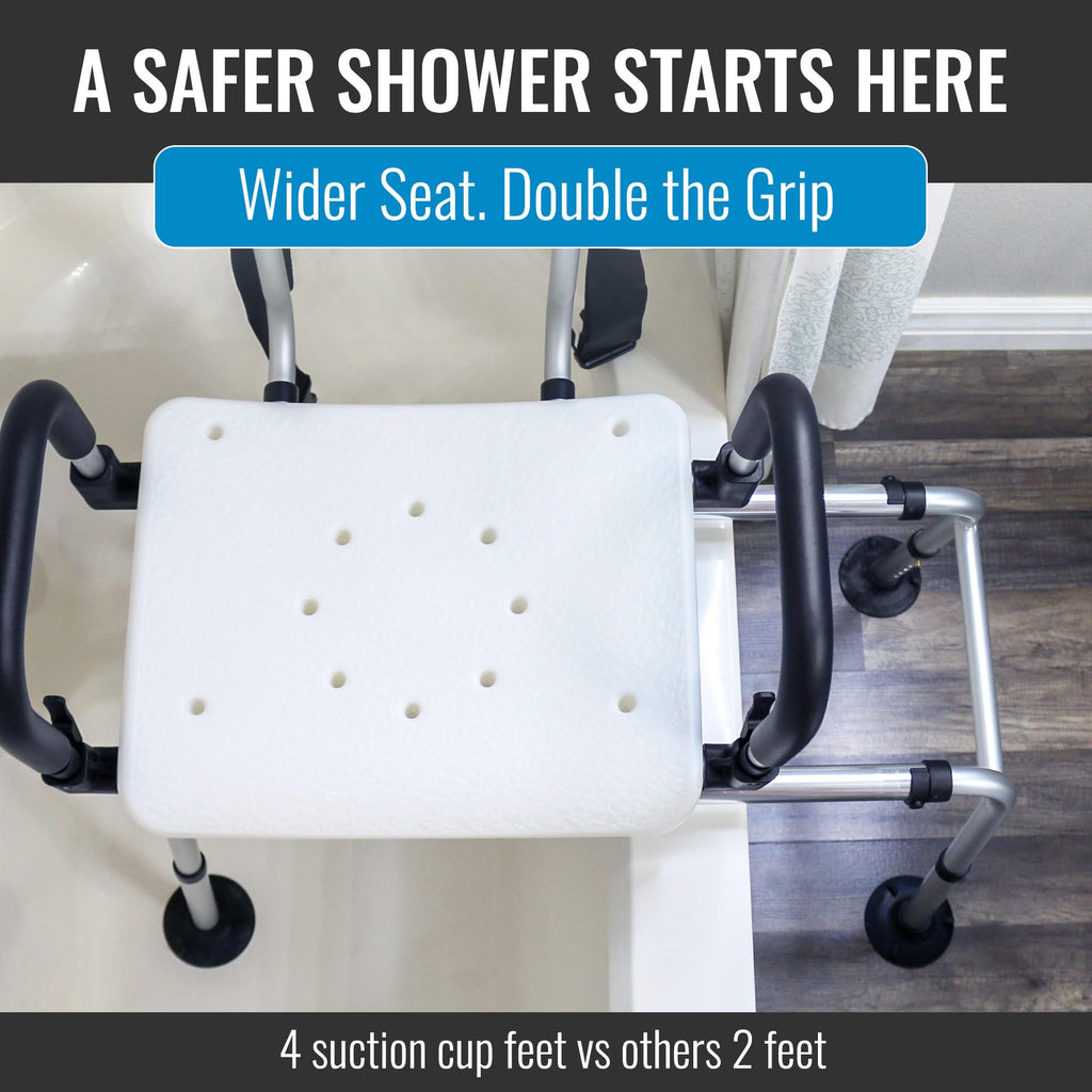 Extra-Wide 360lb Capacity Non-Slip Padded Shower Chair & Transfer Bench B707