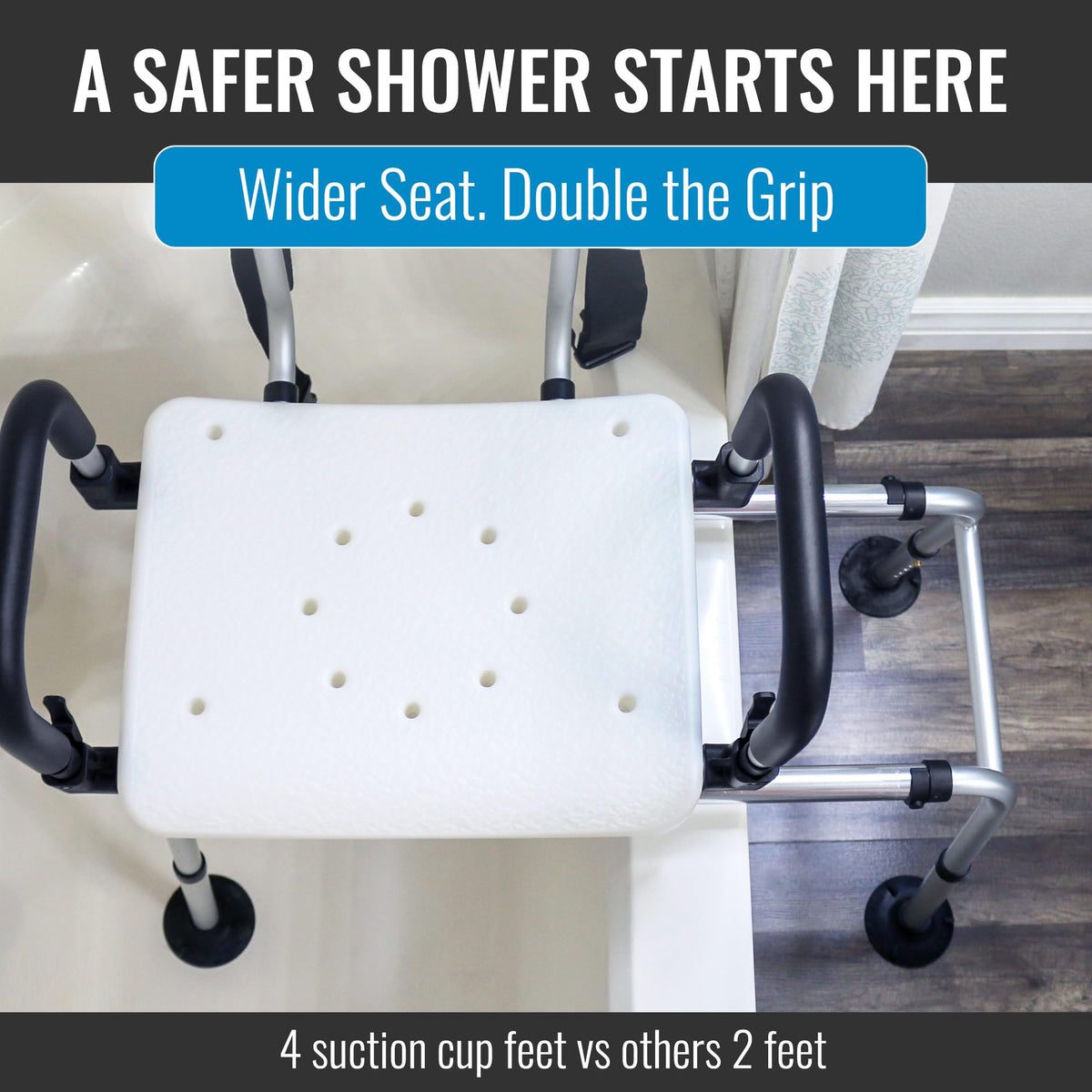 Extra-Wide 360lb Capacity Non-Slip Padded Shower Chair & Transfer Bench B707