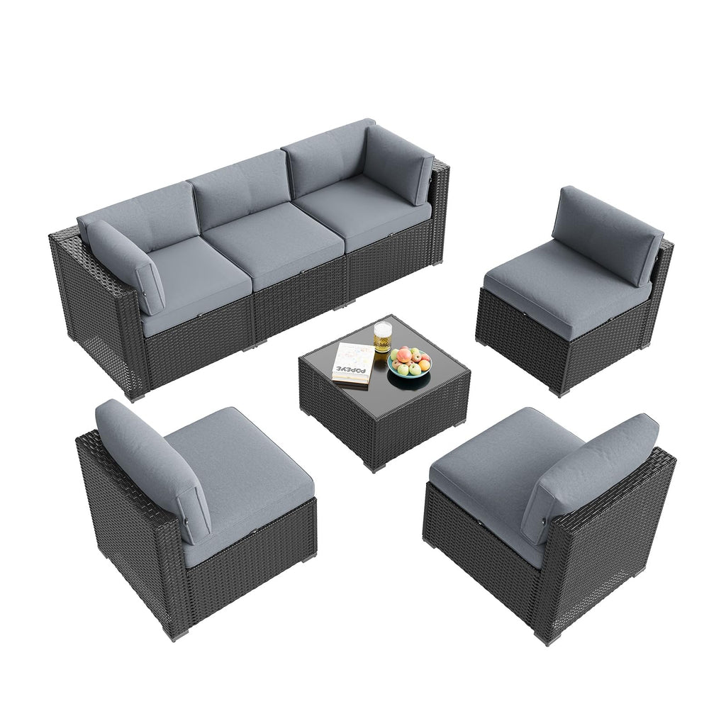 7 Piece Wicker Rattan Outdoor Sectional Sofa Set J11952