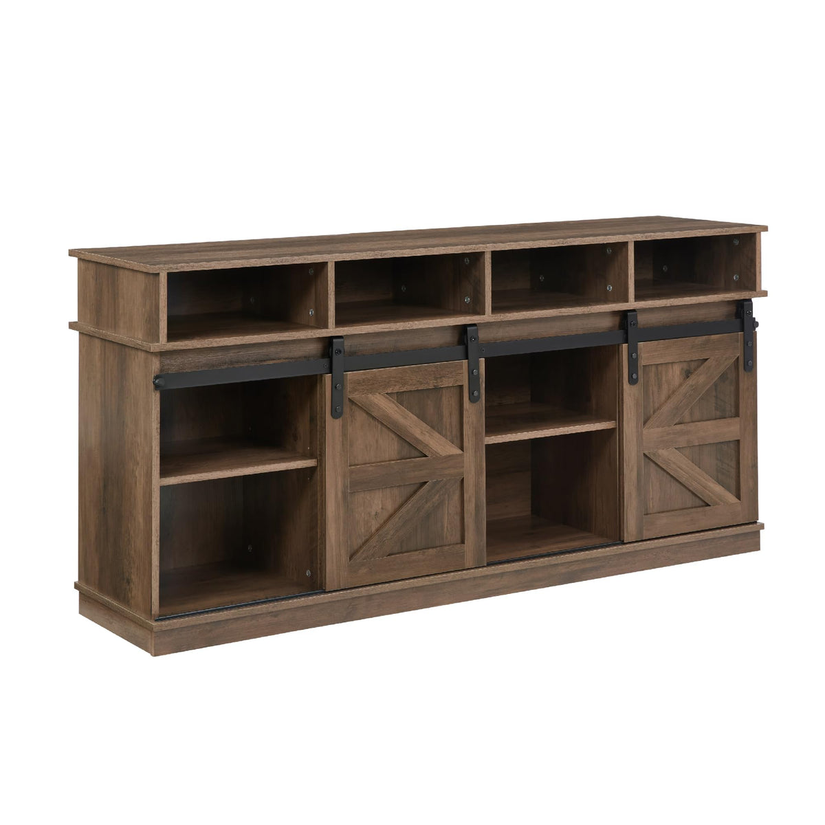 Natural Brown Wood TV Stand with Sliding Barn Door S2856