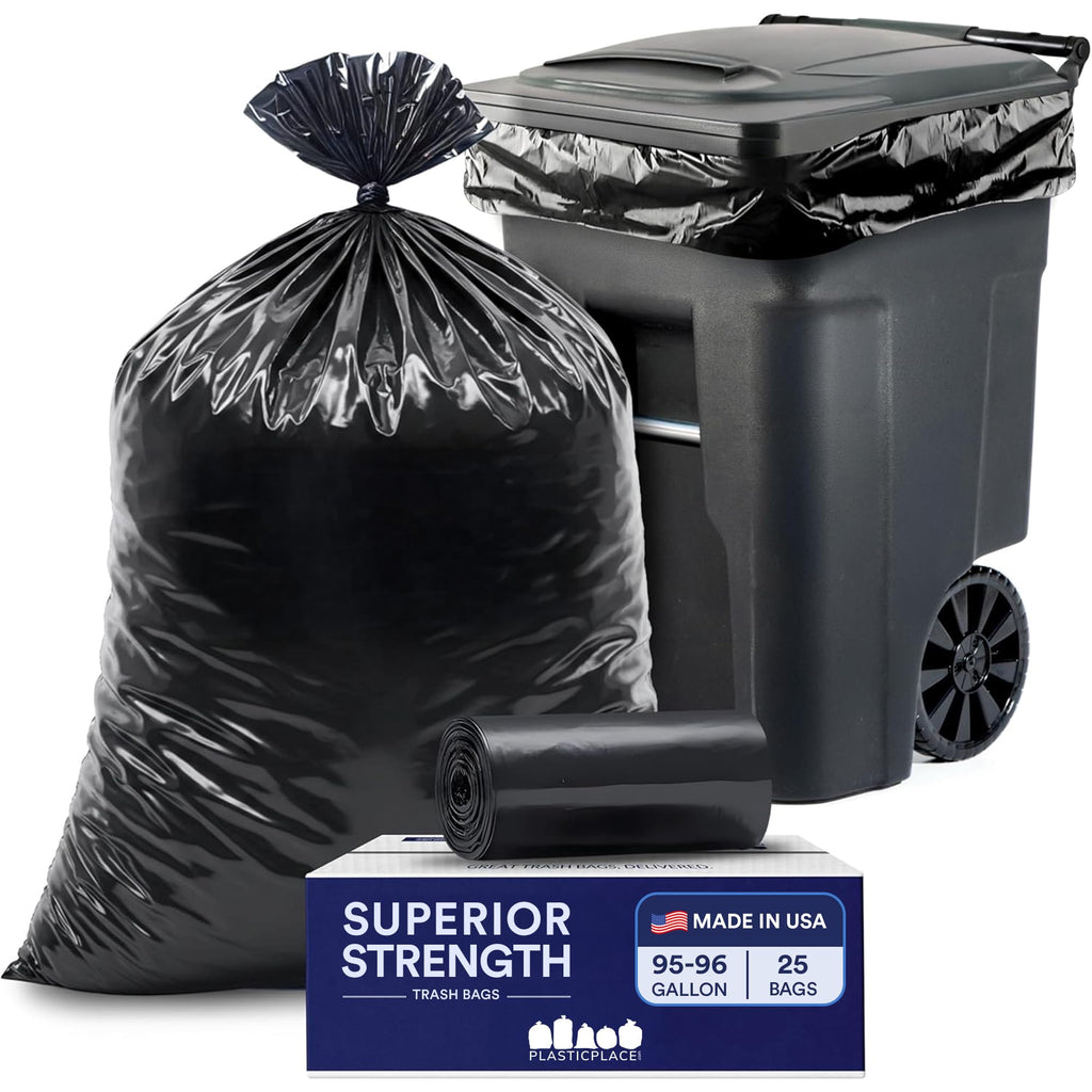 95-96 Gallon Heavy Duty 1.5 Mil Black Trash Bags 25 Count Z546