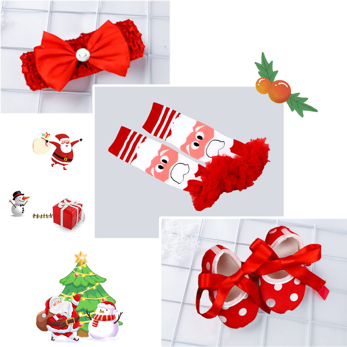 Baby Girls First Christmas Outfit Newborn Romper Tutu Dress with Shoes Headband Leg Warmer L84311