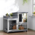 Wood Rabbit Hutch with Balcony on Wheels N866