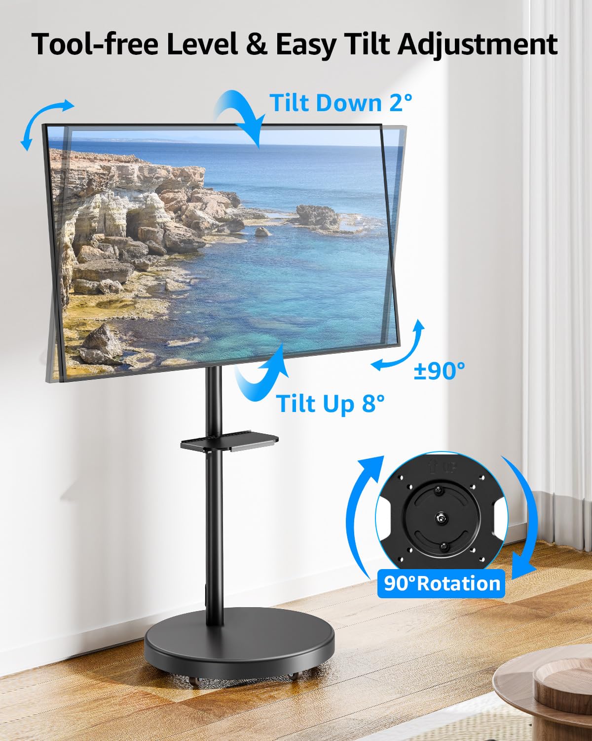 Rolling Mobile TV Cart for 32-65 Inch TVs, Height Adjustable TV Cart on Wheels B115