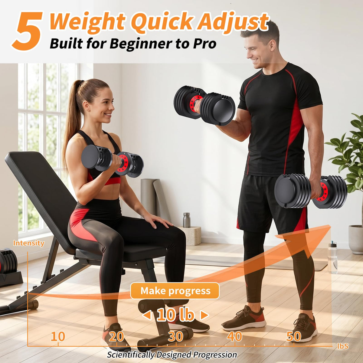 Adjustable Dumbbell Set of 2 with Storage Box E107