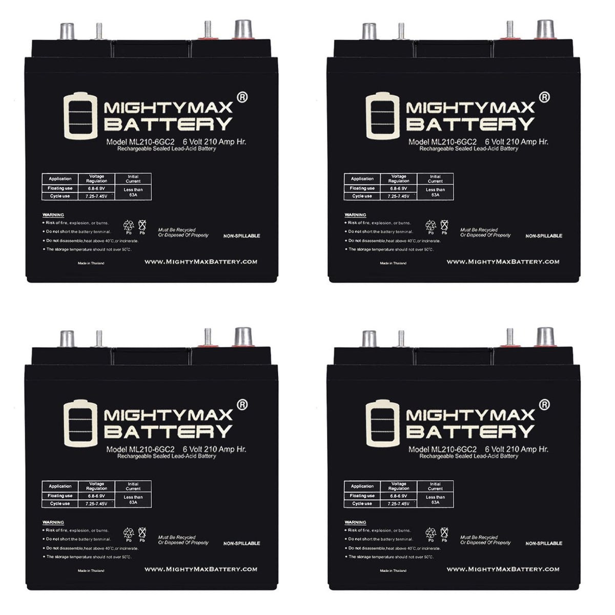 6V 210AH Dual Terminal SLA Replacement Battery 4 Pack Q262