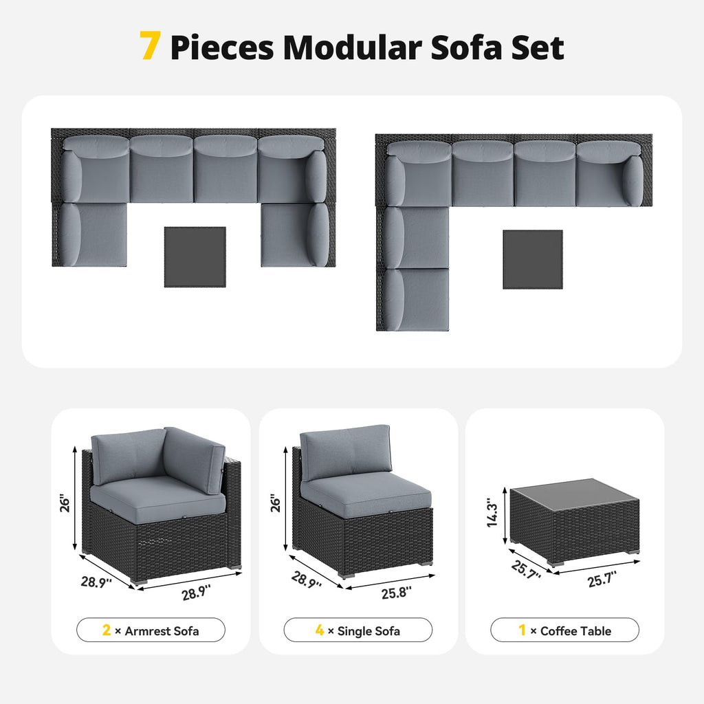 7 Piece Wicker Rattan Outdoor Sectional Sofa Set J11952
