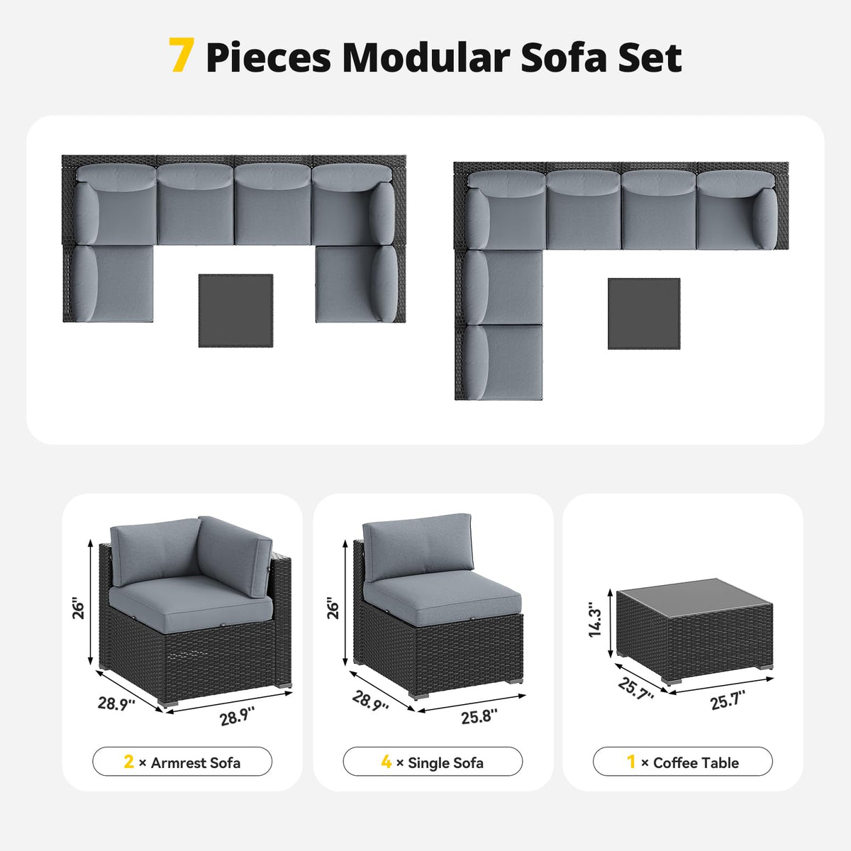 7 Piece Wicker Rattan Outdoor Sectional Sofa Set J11952