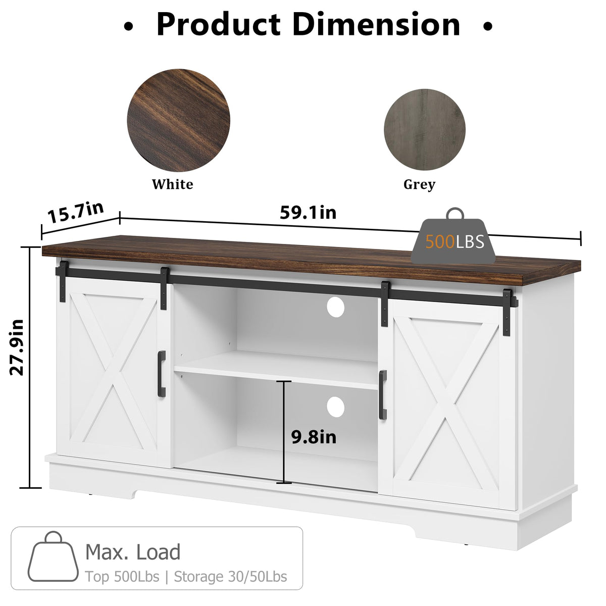 White Farmhouse TV Stand with Sliding Barn Doors and Adjustable Shelf L418838