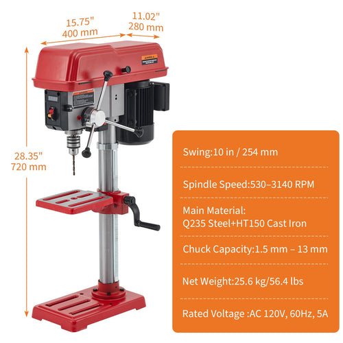 10-Inch Benchtop Drill Press with Variable Speed Motor Z678284
