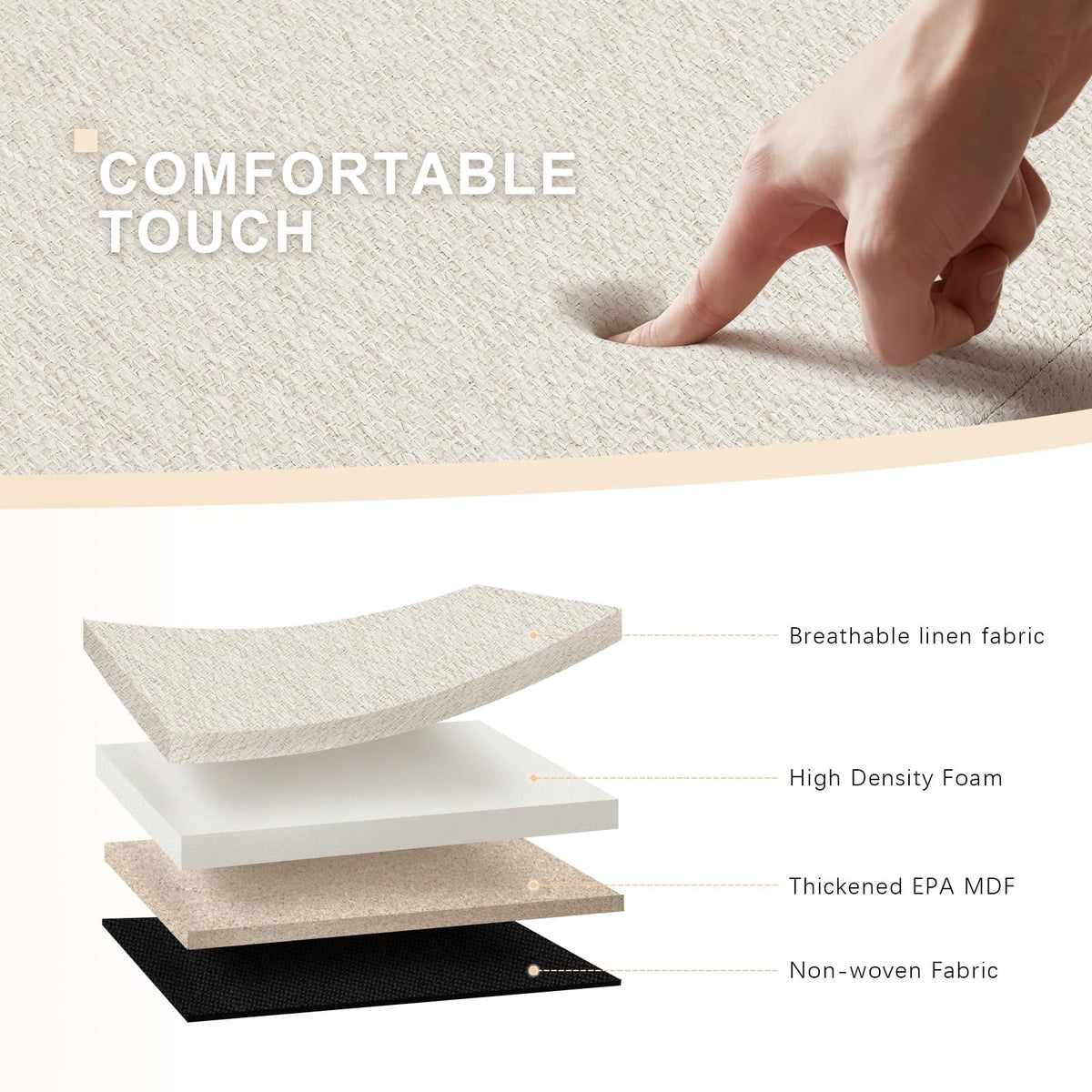 Beige Linen Upholstered Storage Ottoman Bench S1781