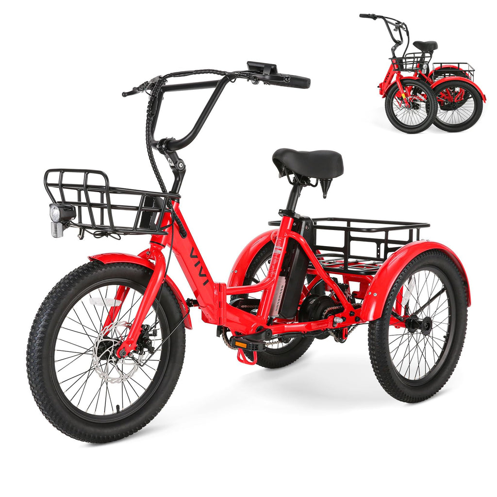 Electric Tricycle for Adults with Basket, Folding 3-Wheel Electric Bike with Removable Battery G676