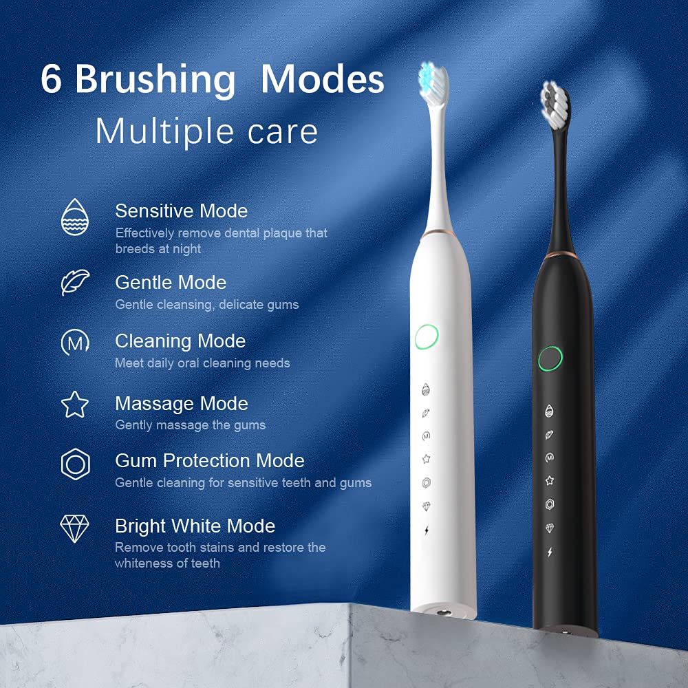 2 Pack Rechargeable Electric Toothbrushes with 8 Brush Heads D328606